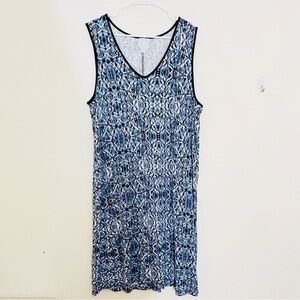 Sunday Sleeveless V-Neck Floral Print Dress Soft Stretch Size 1X Blue/White